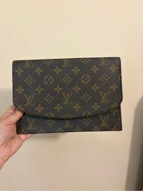 Pre Loved Louis Vuitton Monogram Envelope Clutch in Dark Brown and Tan